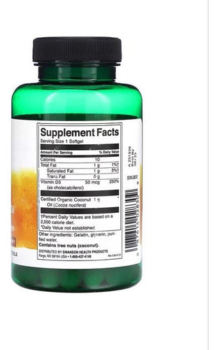 Swanson- Vitamina D3 2000ui Con Aceite De Coco 60softgel