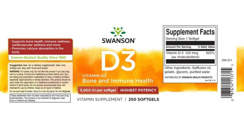 Swanson- Vitamina D3 Potency 5000 Ui 250 Capsulas