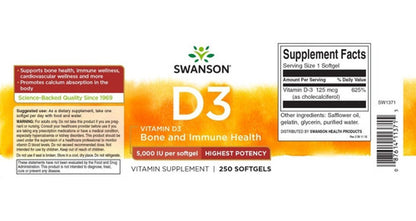 Swanson- Vitamina D3 Potency 5000 Ui 250 Capsulas