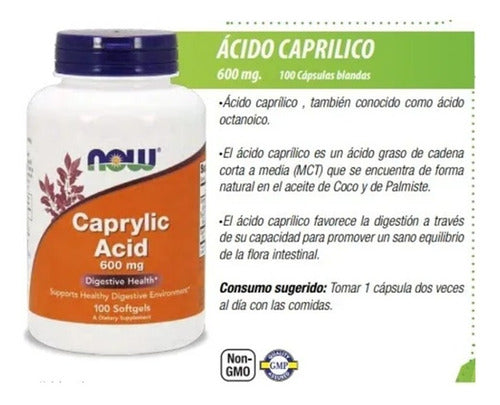 Acido Caprílico 600mg 100 Capsulas Now Foods X2 Unidades