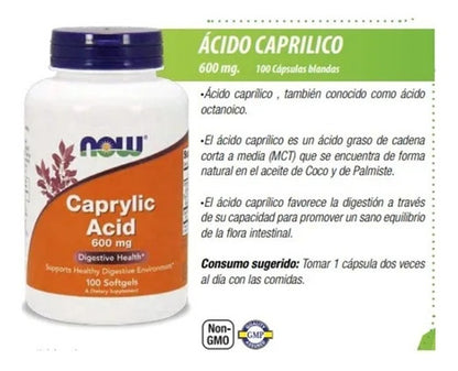 Acido Caprílico 600mg 100 Capsulas Now Foods X2 Unidades