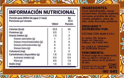 Alma Golden Food- Goldelmilk Cacao 180gramos