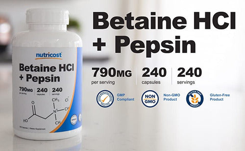 Nutricost - Betaine H C L + Pepsin - 790mg - 240 Capsules