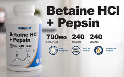 Nutricost - Betaine H C L + Pepsin - 790mg - 240 Capsules