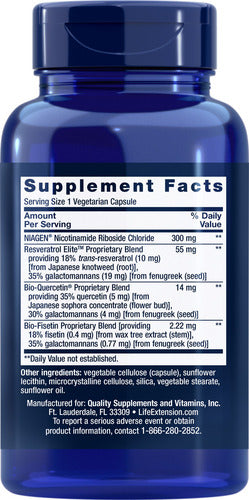 Life Extension Nad+ 300mg Con Resveratrol Quercetina Y Fisetin 30 Cápsulas