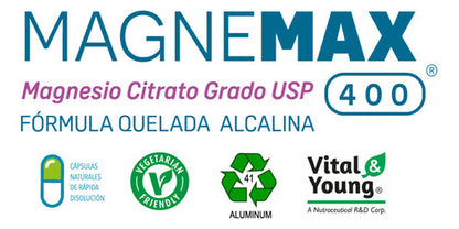 Vital And Young Magnemax 400 Citrato De Magnesio 120 Caps Sabor Sin Sabor