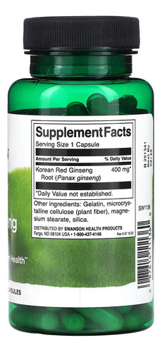 Swanson- Raiz De Ginseng Rojo Coreano 400mg 90capsulas
