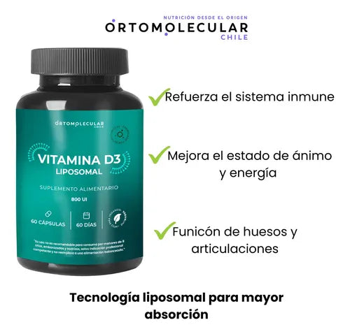 Vitamina D3 Liposomal 800ui 60 Capsulas Vegana Biodisponibilidad Ortomolecular Sin Sabor