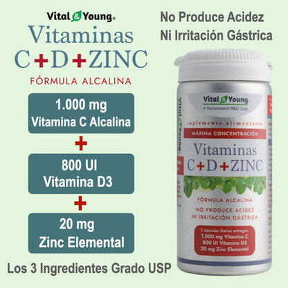 Vital Young - Vitaminas C + D + Zinc, 60 Caps