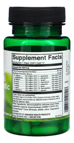 Probiotico Swanson 60 Capsulas Vegan Ultimate 16 Strain Sabor Sin Sabor