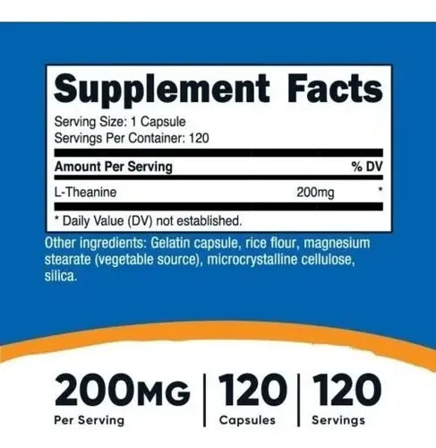 L Teanina 200mg 120 Cápsulas L Theanine Nutricost Nutricost! Sabor Neutro