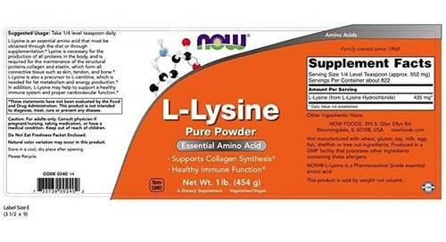 Now Foods - L-lisina Lysine Aminoacido Esencial 454 G
