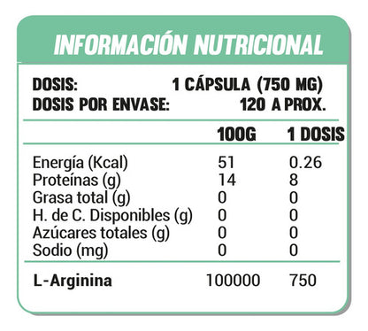 Paul More-  L- Arginina 750mg  120 Cápsulas