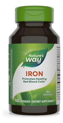 Natures Way - Iron Hierro 18mg 100 Capsulas Sabor Neutro