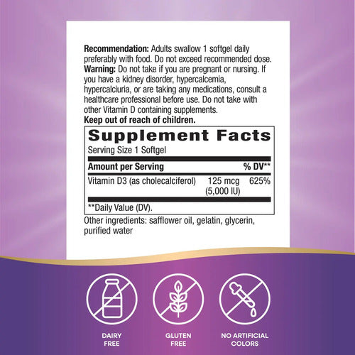 Natures Way - Vitamina D3 Max 5000ui 240 Capsulas N/a