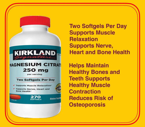 Kirkland- Citrato De Magnesio 250 Miligramos 270 Capsulas Blandas