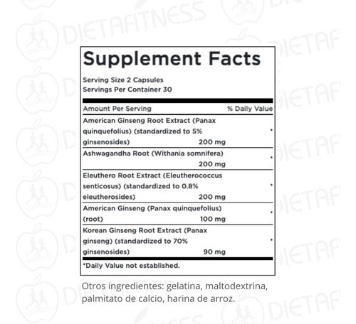 Swanson- Ginseng Plus Dual  con Ashwagandha Y Eleutherococcus 60 Capsulas