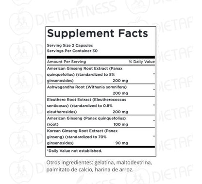 Swanson- Ginseng Plus Dual  con Ashwagandha Y Eleutherococcus 60 Capsulas