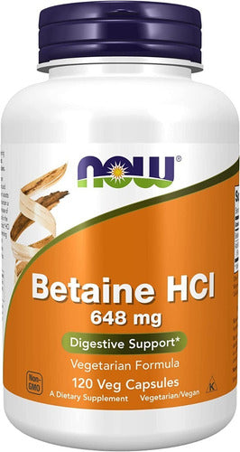 Now Foods Betaine 120 Cápsulas Veganas Sabor Betaina Hcl