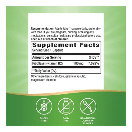 Natures Way - Riboflavina Vitamina B2 100mg 100 Capsulas N/a