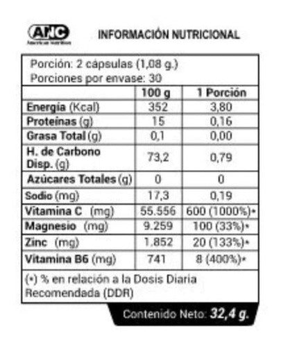 ANC- Zinc + Vitamina C + Mg + Vitamina B6 60 Cápsulas