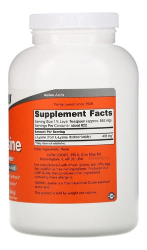 Now Foods - L-lisina Lysine Aminoacido Esencial 454 G