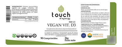 Touch Of Synergy- Vitamina D3 Vegana 800iu 90tabletas