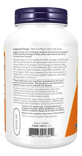 Now Foods - Super Omega 3 6 9 1200 Mg 180 Cápsulas Blandas