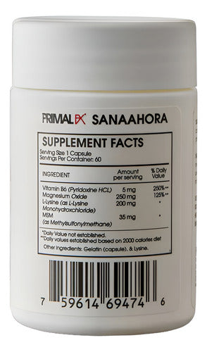 Primal Fx - Magnesio Magnesium + Lysine M6 60caps Sin Sabor