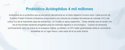 Puritan's Pride - Probiotico Acidophilus 4 Billones, 60 Caps
