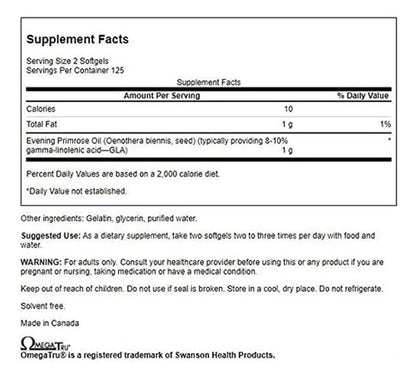 Swanson- Evening Primrose (menopause Support) 500mg 100 Softgels