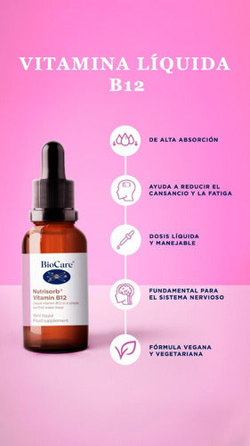 Biocare Nutrisorb Vitamina B12 Liquida Energia Sist Nervioso Sabor Sin Sabor