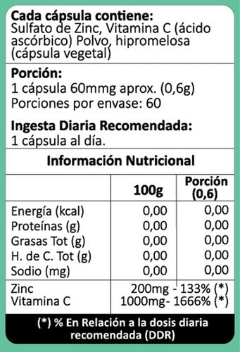 Avanti- Zinc + Vitamina C 60 Cápsulas Vegetales