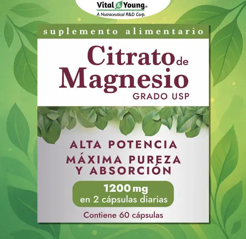 Citrato De Magnesio Grado Usp 1200 Mg Vital & Young Sin Sabor