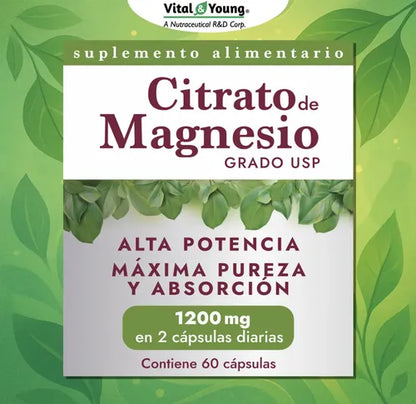 Citrato De Magnesio Grado Usp 1200 Mg Vital & Young Sin Sabor