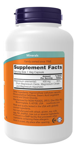Now -magnesio 400mg (oxide, Citrate, Aspartate) 180 Caps