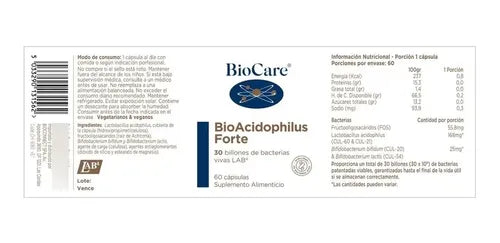 Biocare - Bioacidophilus Forte - 30 Billones, 60 Cápsulas Natural