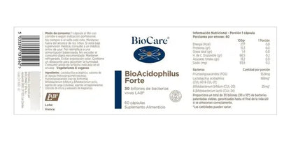 Biocare - Bioacidophilus Forte - 30 Billones, 60 Cápsulas Natural