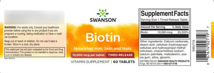 Swanson- Biotina 10000 Mcg 60 Softgels