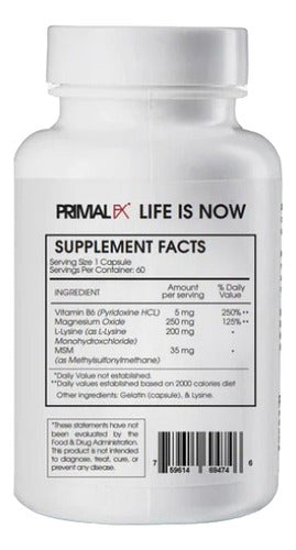 Primal Fx - Magnesio Magnesium + Lysine M6 60caps Sin Sabor