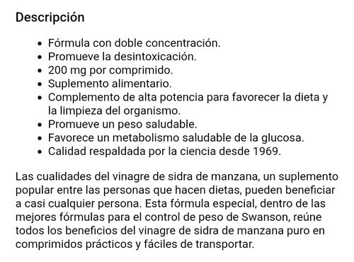 Swanson- Vinagre De Sidra De Manzana 120tabletas