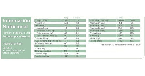 Aquasolar - Spirulina Wellness 90 Tabletas 100% Orgánicas