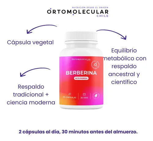 Ortomolecular- Berberina 500mg 60 Capsulas  Equilibrio Metabolico y Bienestar