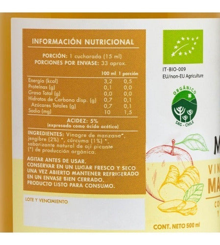 Manare- Vinagre De Manzana Cúrcuma Y Jengibre 500 Ml