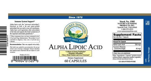 Nature's Sunshine - Acido Alfa Lipoico, 60 Capsules
