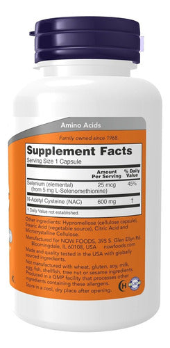 Now - Nac (acetyl Cisteína) 600 Mg Con Selenio 100 Caps