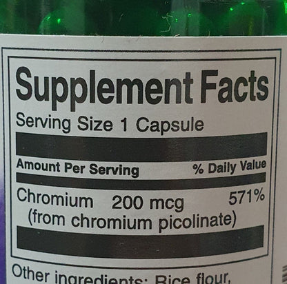 Picolinato De Cromo 200 Mcg/ 100 Caps. Swanson