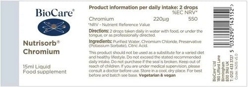 Biocare - Cromo Chromium 15ml (control Azúcar En Sangre)