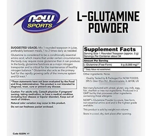 Now - L-glutamina  En Polvo 454 Grs N/a
