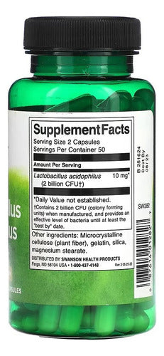 Swanson- Lactobacillus Acidophilus  slaud digestiva 100 caspulas